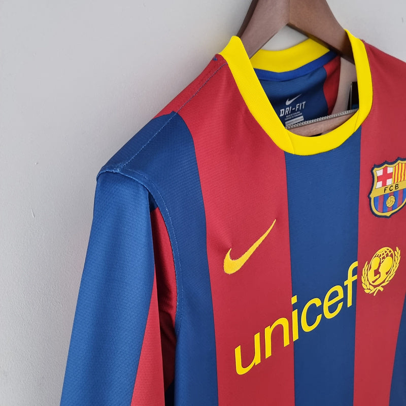 Camisa Barcelona Home 10/11 (Versão Manga Longa Retrô)