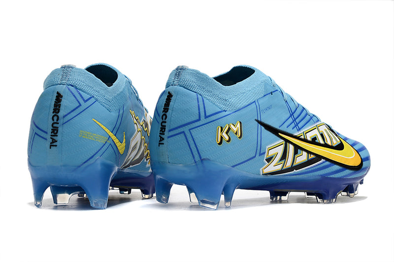 Chuteiras de futebol de campo firmes Kylian Mbappé x Nike Air Zoom Mercurial Vapor 15 Elite FG - Azul/Amarelo/Preto | Football Boots (Cópia)