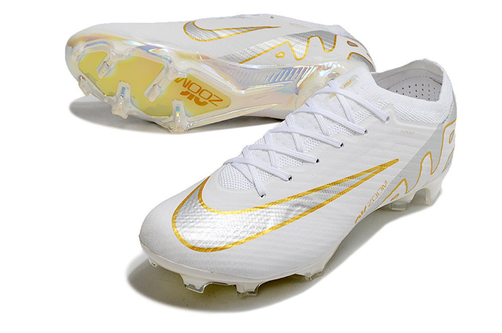 Nike Zoom Mercurial Vapor 15 Elite FG White, Silver and Gold Football Boots | Football Boots