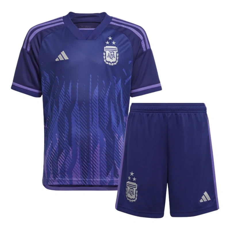 Kit Seleção Argentina Away 2022 Conjunto Infantil (Versão Retrô)