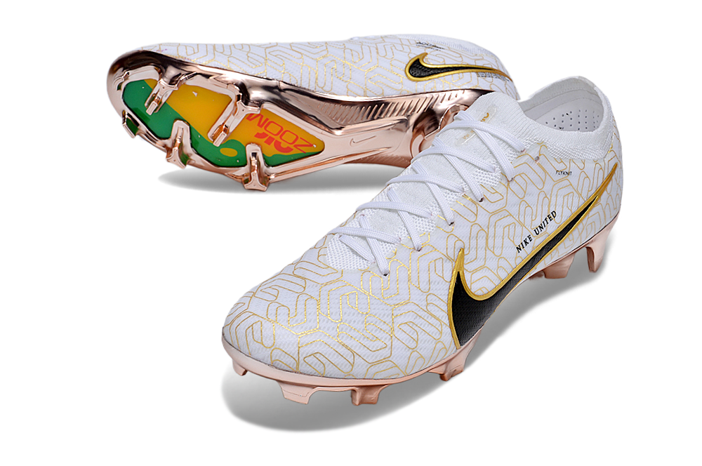 Nike Air Zoom Mercurial Vapor 15 Elite FG Chuteiras de Futebol de Campo - Branco/Ouro/Preto | Football Boots