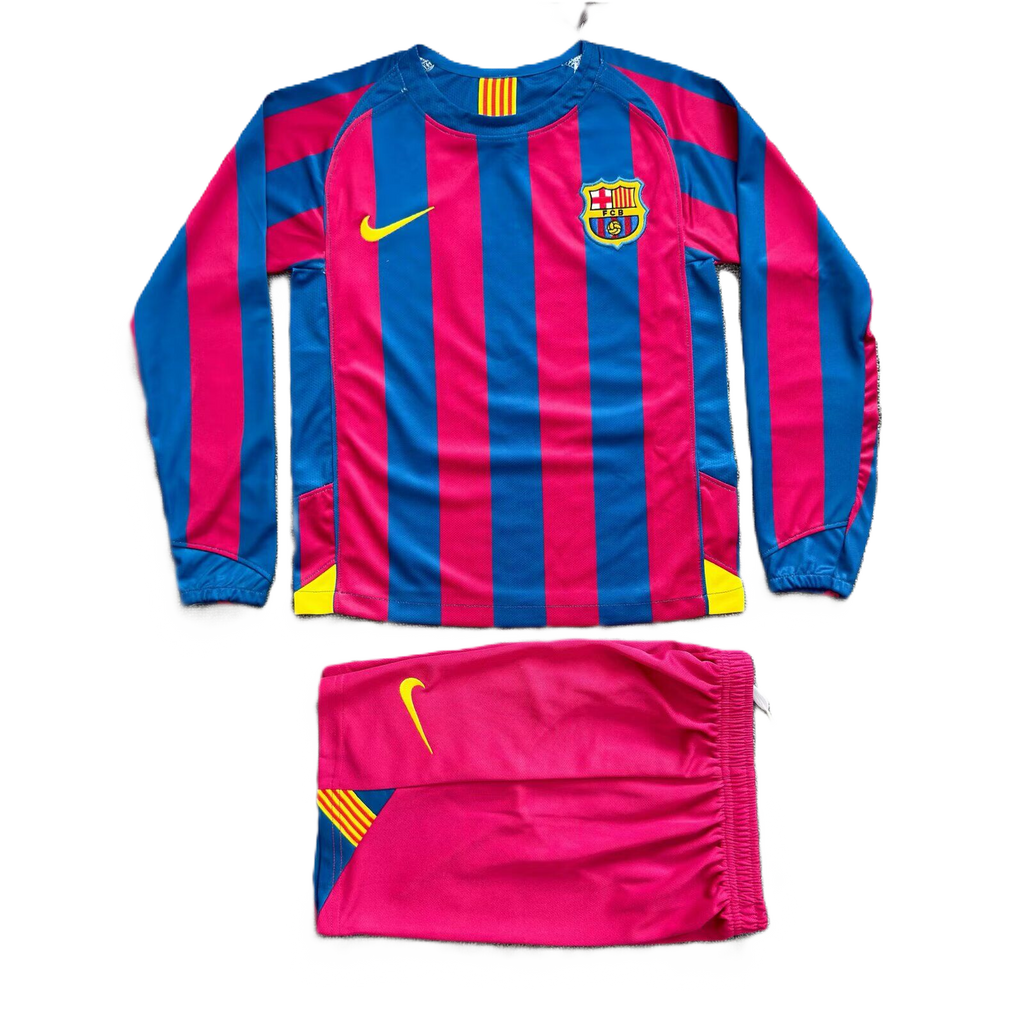 Kit Barcelona Home Conjunto Infantil 05/06 (Versão Manga Longa Retrô)
