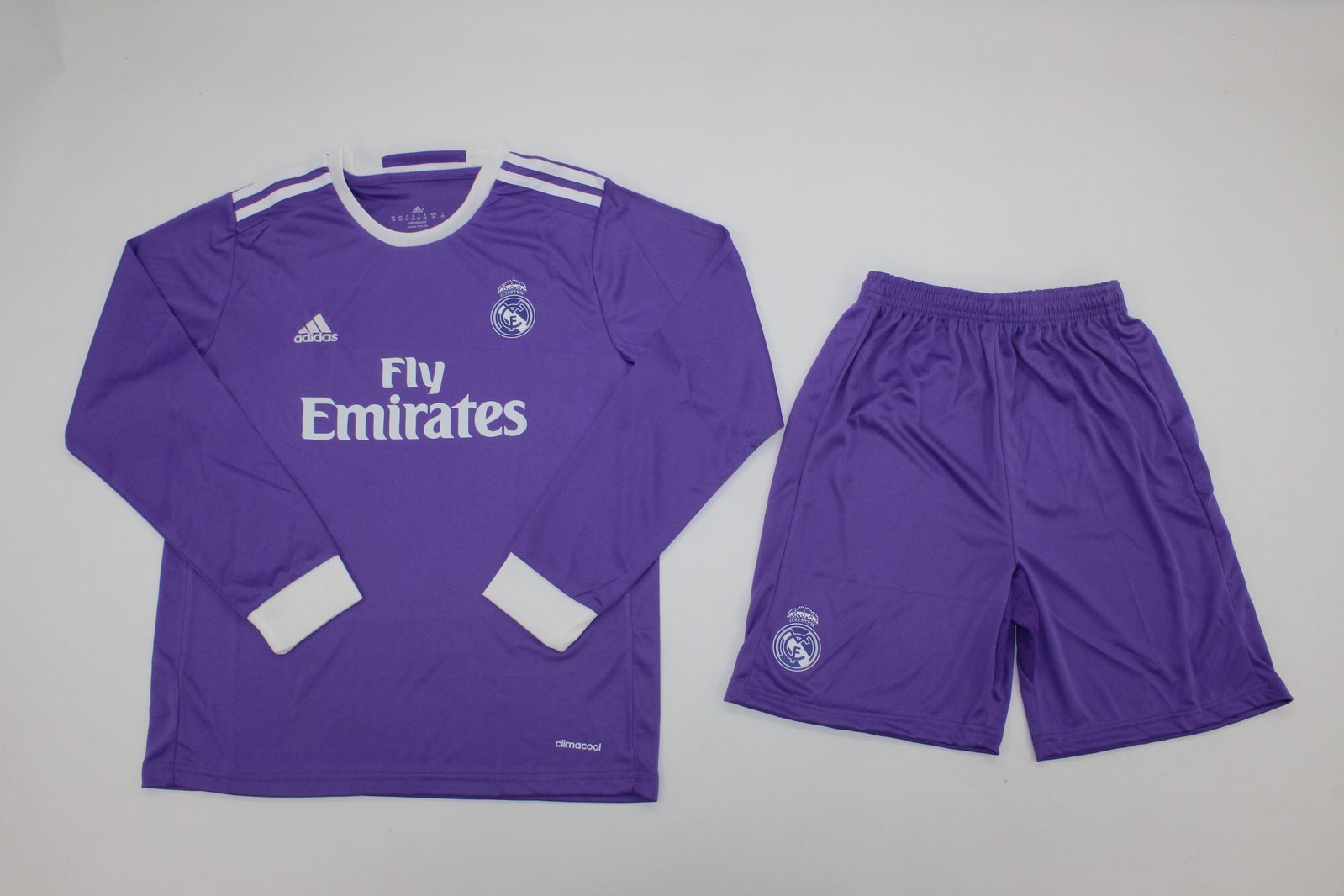 Kit Real Madrid Away 16/17 Conjunto Infantil (Versão Manga Longa Retrô)