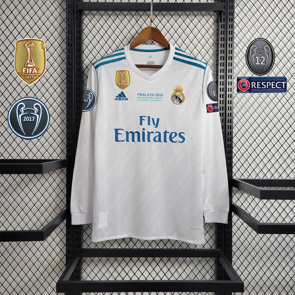 Camisa Real Madrid Home 17/18 (Versão Manga Longa Jogador Retrô)