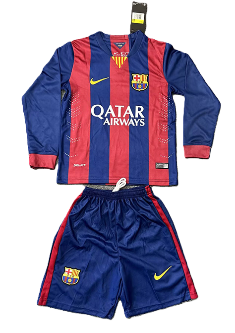 Kit Barcelona Home 14/15 Conjunto Infantil (Versão Manga Longa Retrô)