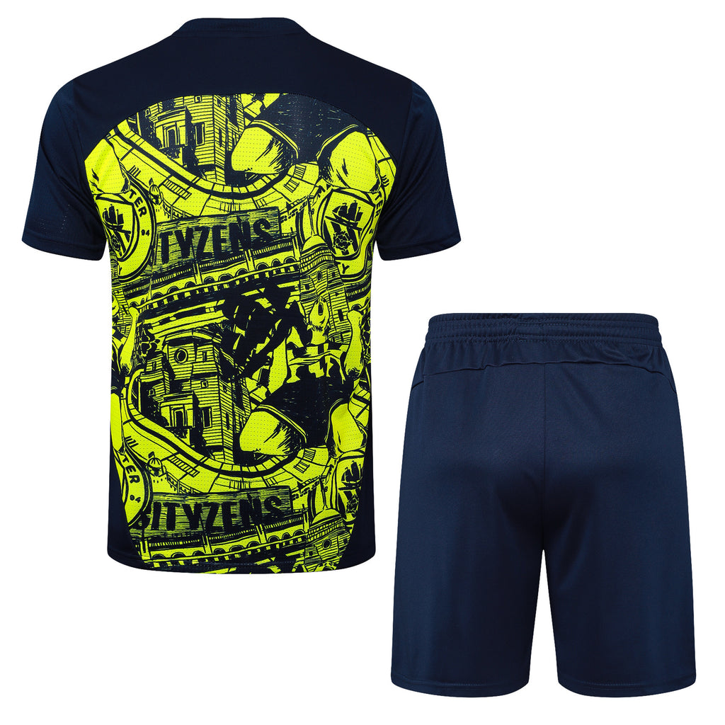Kit Pre-Treino Manchester City F.C. Conjunto Adulto/Infantil (Versão Torcedor)