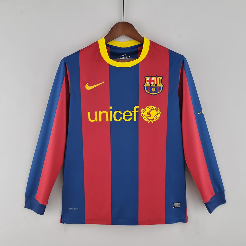 Camisa Barcelona Home 10/11 (Versão Manga Longa Retrô)