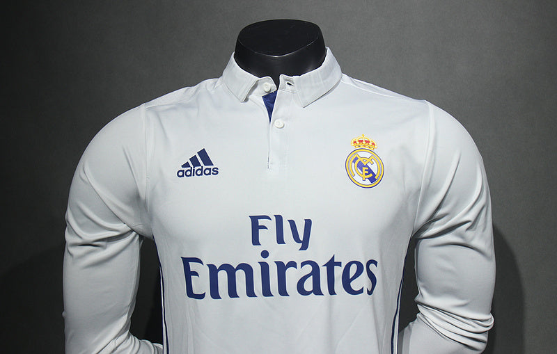 Camisa Real Madrid Home 16/17 (Versão Manga Longa Jogador Retrô)