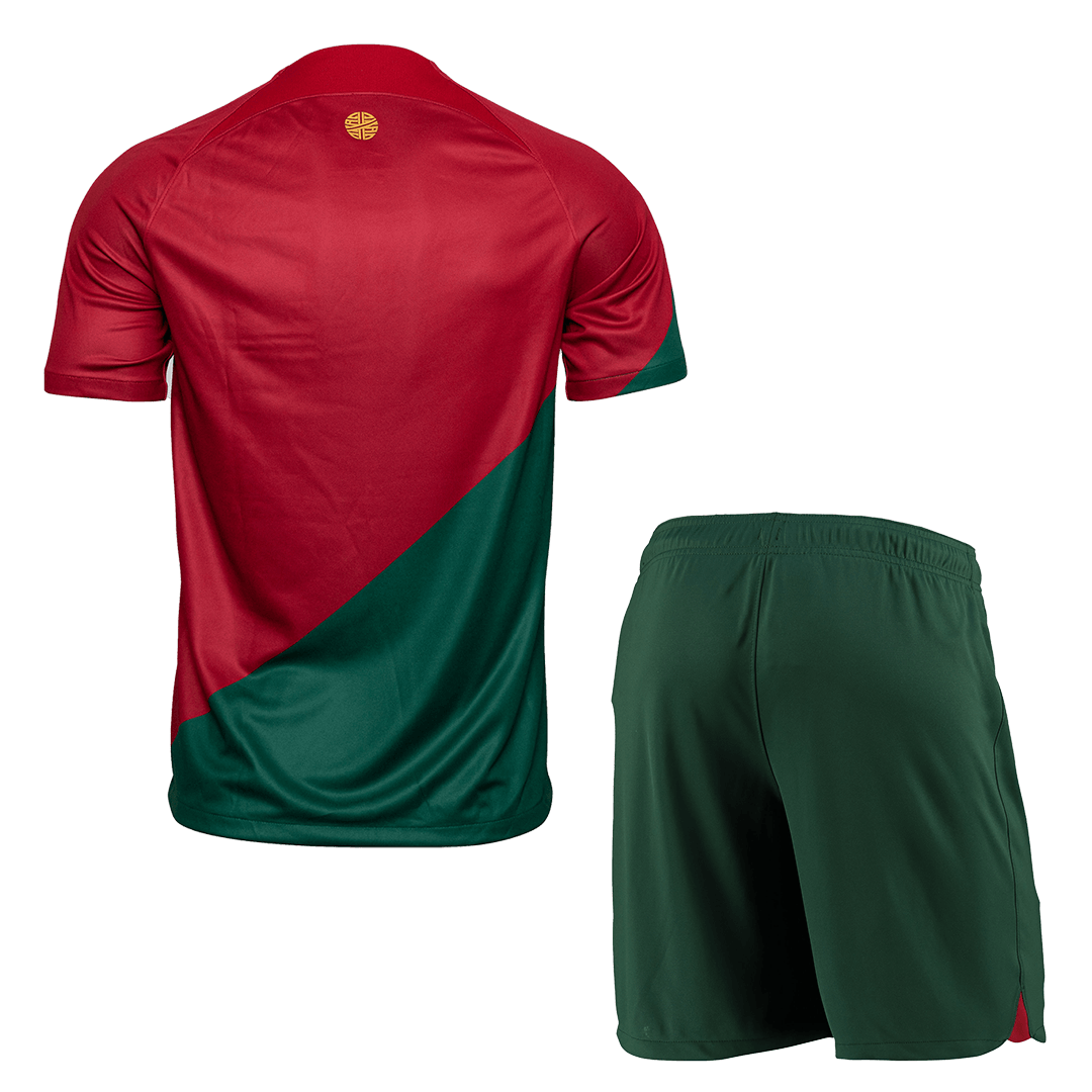Kit Seleção Portuguesa Home 2022 Conjunto Infantil (Versão Curta Retrô)