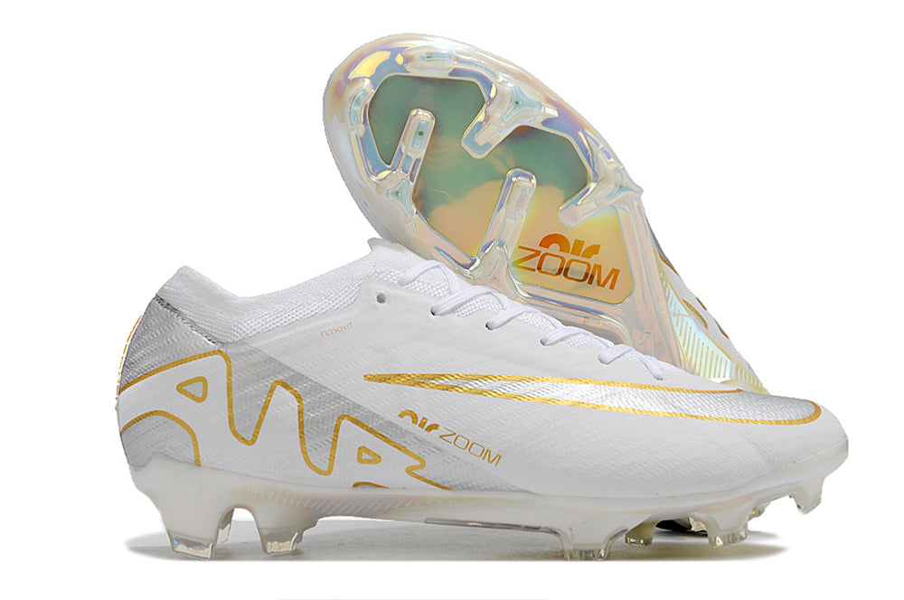 Nike Zoom Mercurial Vapor 15 Elite FG White, Silver and Gold Football Boots | Football Boots
