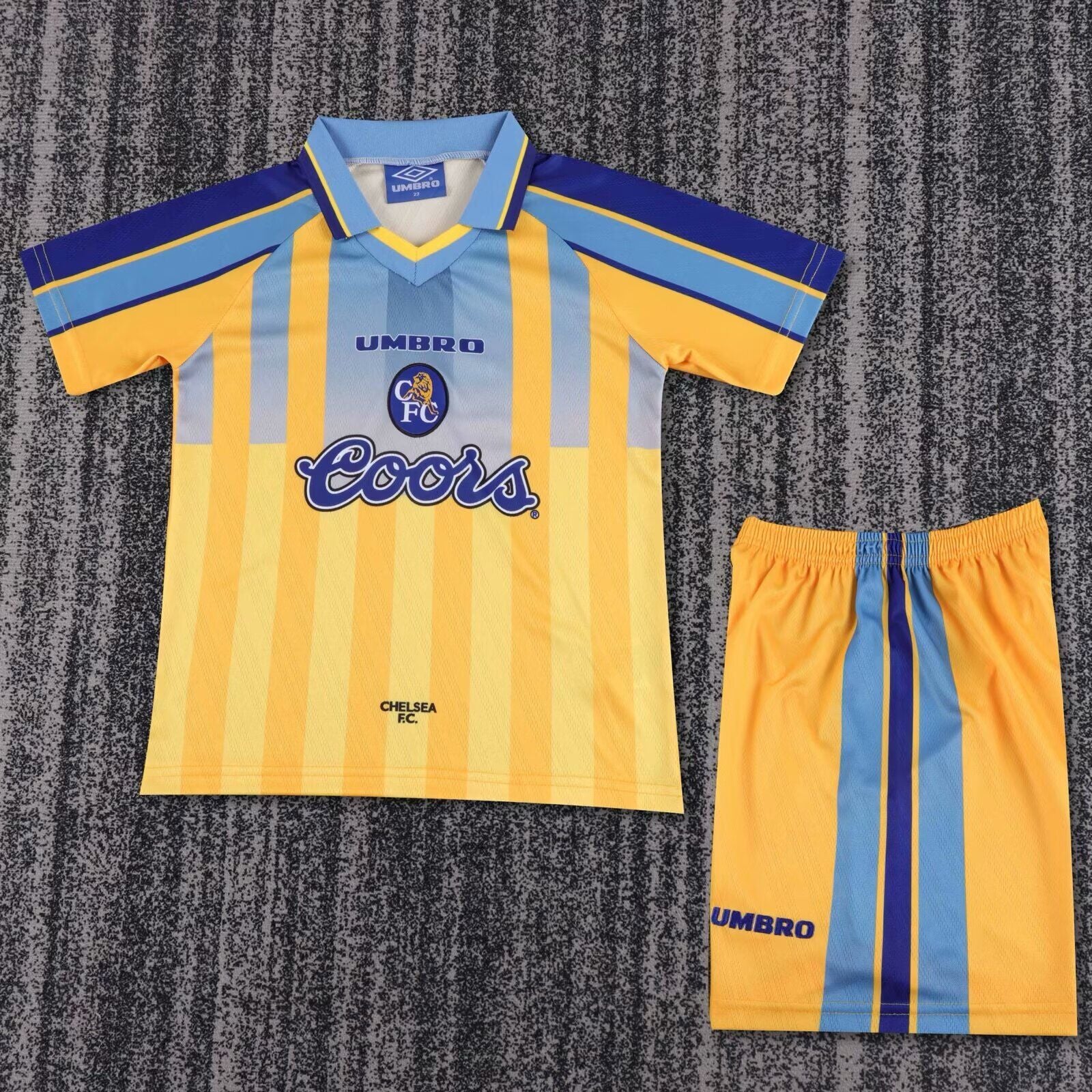 Kit Chelsea F.C. Away 1995/1997 Conjunto Infantil (Versão Torcedor Retro)