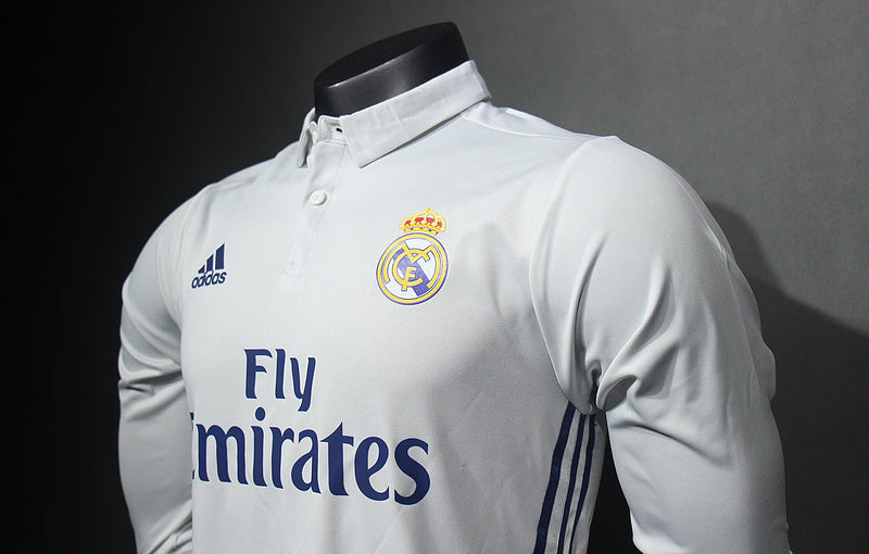 Camisa Real Madrid Home 16/17 (Versão Manga Longa Jogador Retrô)
