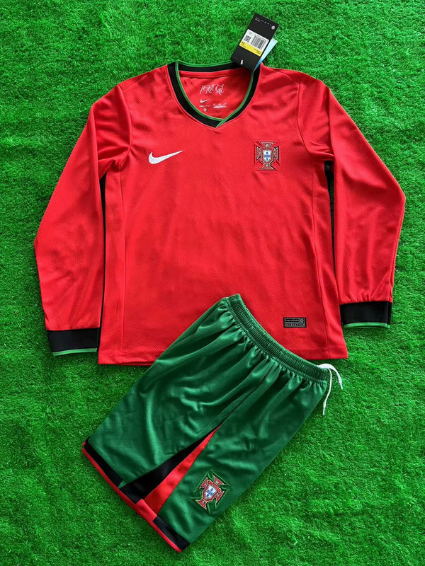 Kit Seleção Portuguesa Home 2024 Conjunto Infantil (Versão Manga Longa Torcedor)