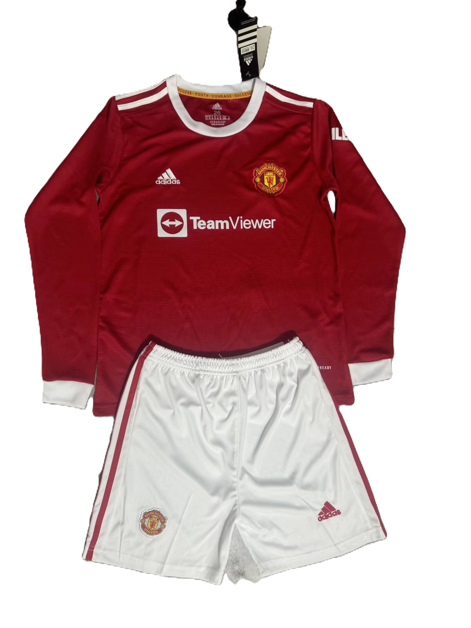 Kit Manchester United Home 21/22 Conjunto Infantil (Versão Manga Longa Retrô)