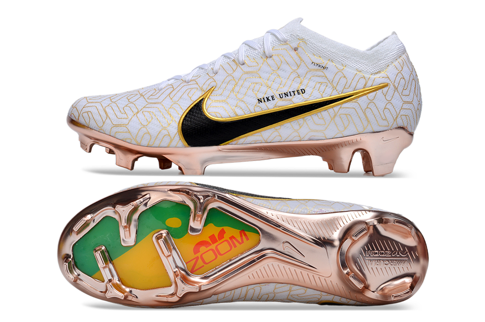Nike Air Zoom Mercurial Vapor 15 Elite FG Chuteiras de Futebol de Campo - Branco/Ouro/Preto | Football Boots