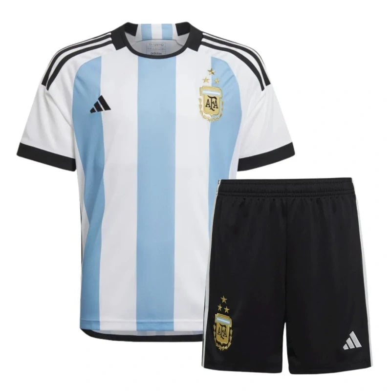 Kit Seleção Argentina Home 2022 Conjunto Infantil (Versão Retrô)