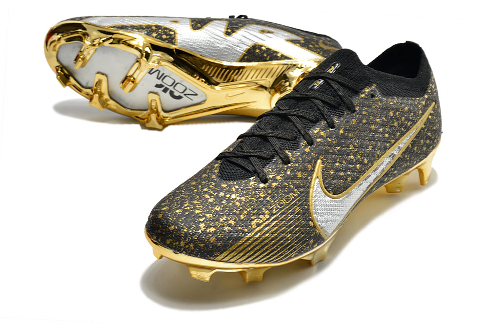 Chuteira de Campo Nike AIR Zoom Mercurial Vapor 15 Elite Black and Gold Nugget| Football Boots