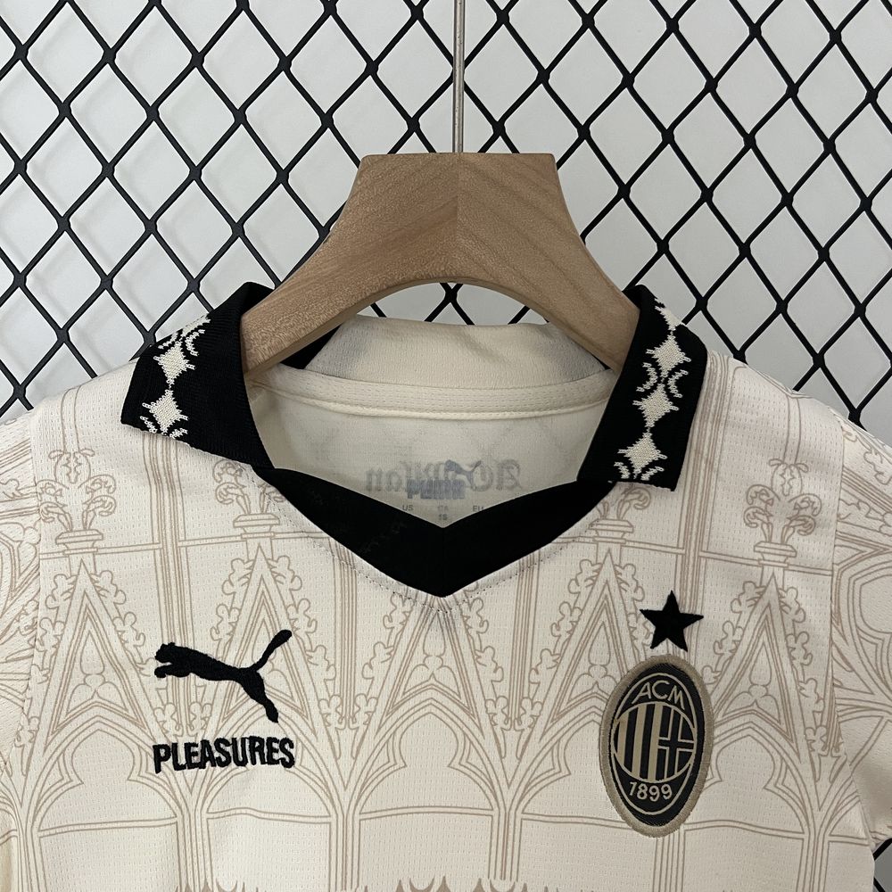 Kit AC Milan "Beige Style" 24/25 Conjunto Infantil (Versão Torcedor) | EDIÇÃO ESPECIAL