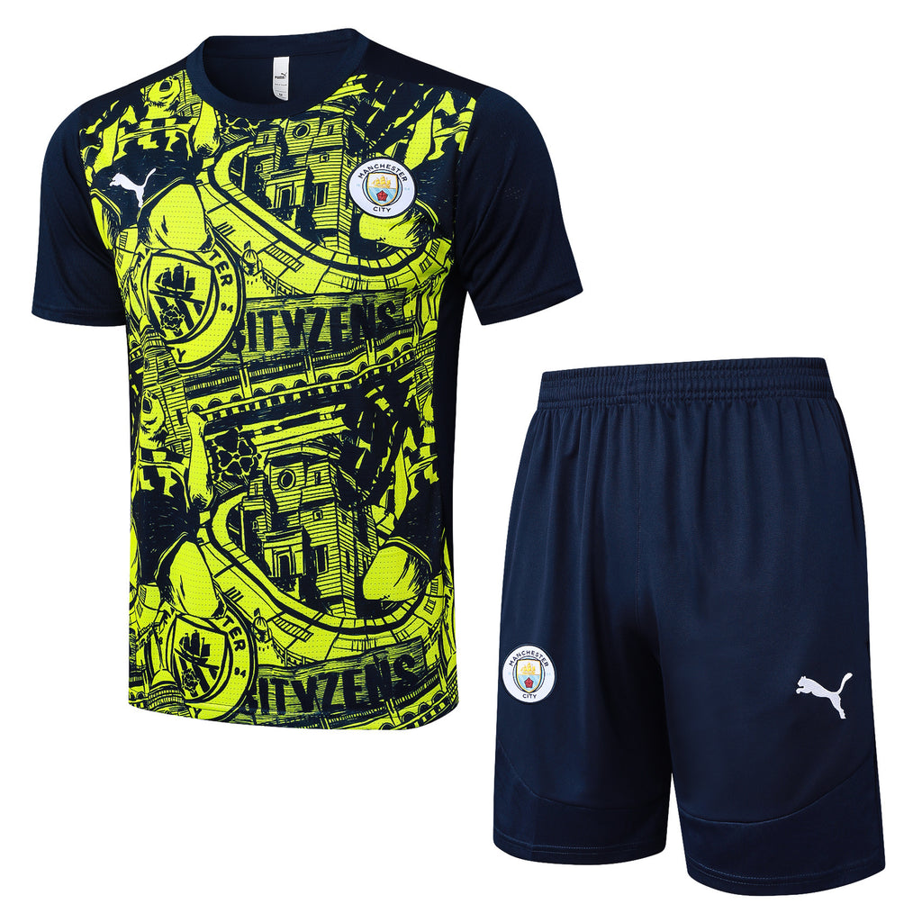 Kit Pre-Treino Manchester City F.C. Conjunto Adulto/Infantil (Versão Torcedor)
